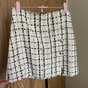 Express Black and White Checkered Mini Skirt with Gold Buttons